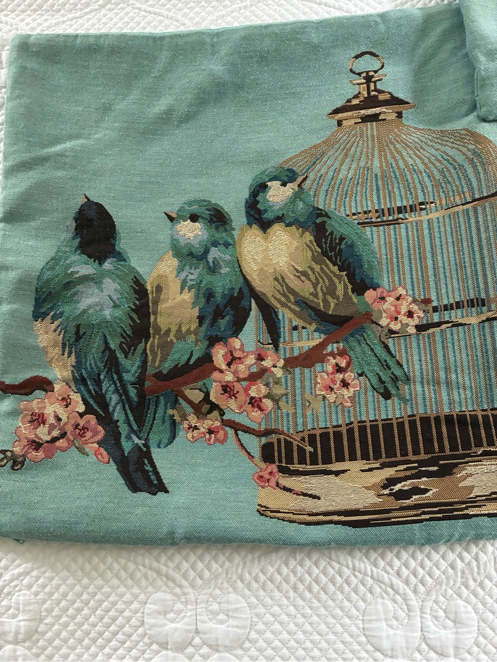 Westex Urban Loft Bird Tapestry Pillow Covers Set of 3 Aqua Bluebird Case 18x18 - Picture 2 of 6